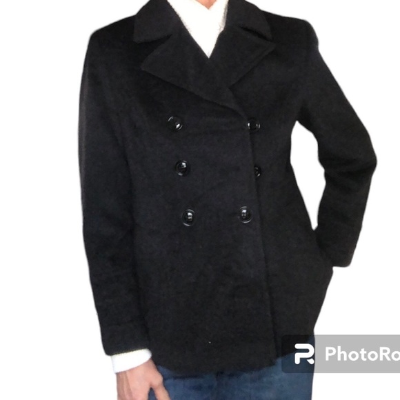 Wool Cashmere blend Tailored double breasted pea coat Size Large P - Picture 3 of 16